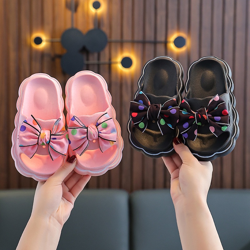 Girls Shoes Slippers New Style Girls Fashion Cute Bow Slippers Anti-slip Home Outdoor Wear Beach Sandals Slipp 女童鞋 凉鞋 拖鞋