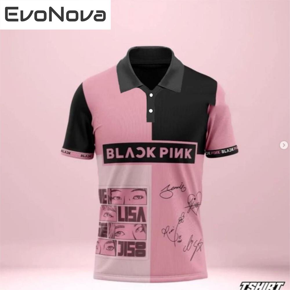 EvoNova KPOP BLACKPINK 2023 BORN PINK Kim Jisoo LISA Rosé Jennie Polo Shirt T Shirt Short Sleeve Casual Top Men's/Women's Couple Shirts Clothes