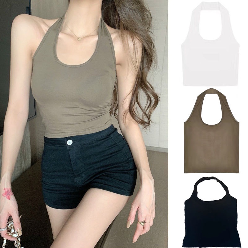 Sexy Women Halter Padded Tank Top Solid Color Backless Camisoles
