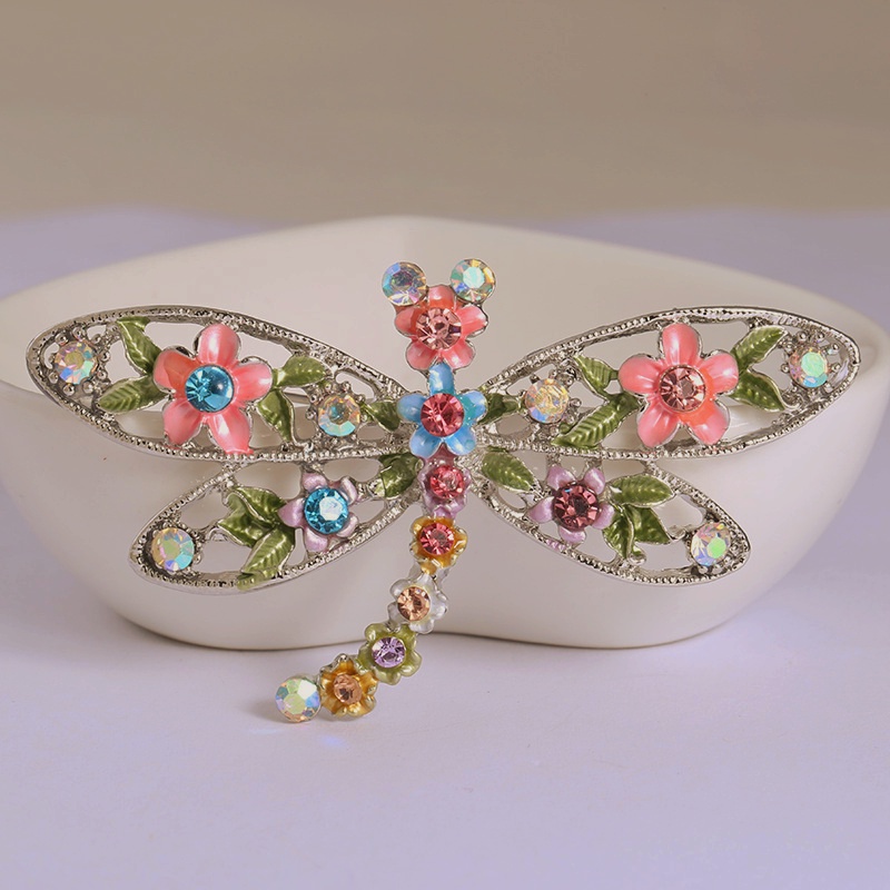 Vintage Figurine Miniature Multicolor Dropping Oil Enamel Dragonfly Brooch Corsage Ornament