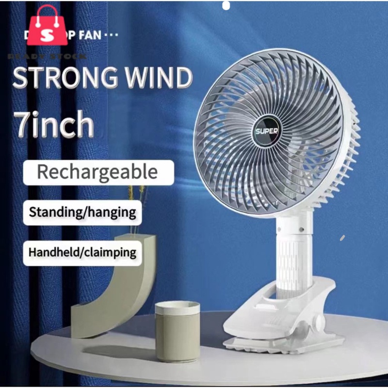 RSS_ Kipas Mini Portable Fan Table Fan Desktop Fan Handheld fan Clip fan Hanging fan Rechargeable Strong Wind