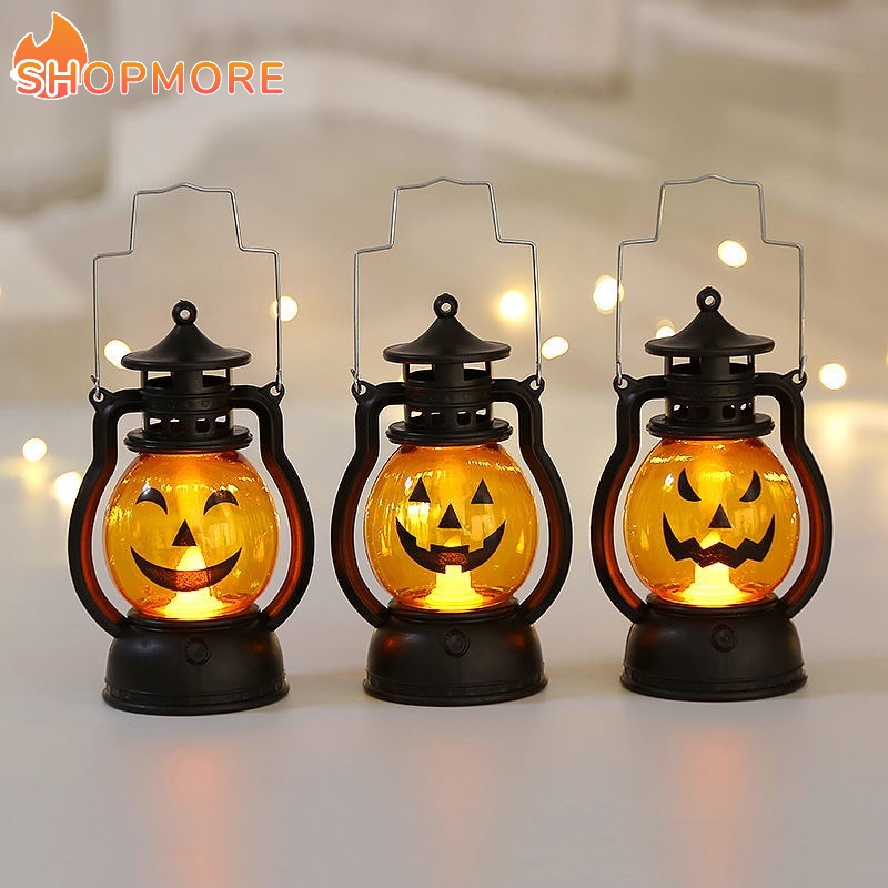 [Serendipity] Retro LED Halloween Portable Hand-lifted Lantern / Electronic Candle Lamps Pendant Hanging Night Light/ Plastic Durable Party Decoration Oil Lights