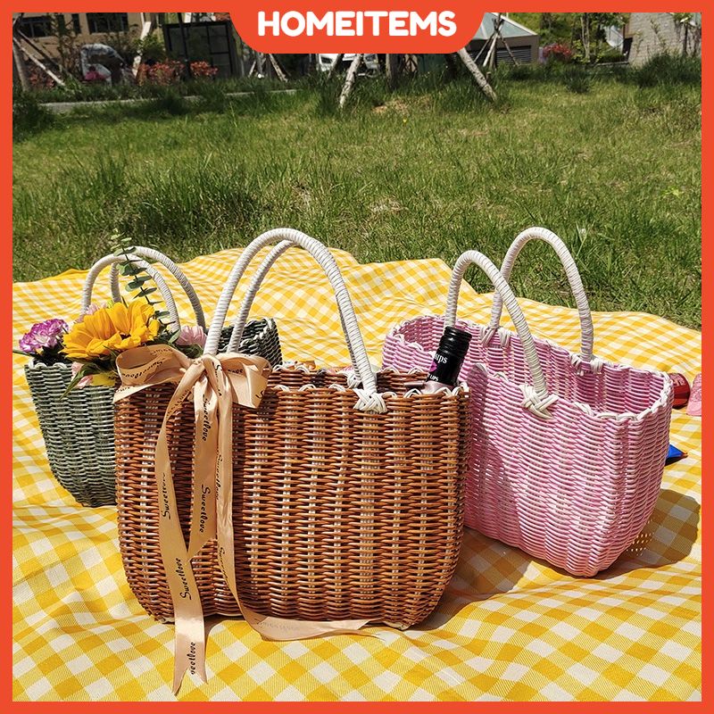 Portable ins picnic basket online celebrities buy vegetable baskets plastic woven baskets bath baskets shopping baskets fruit picking baskets small 野餐篮 买菜篮子 水果 采摘篮