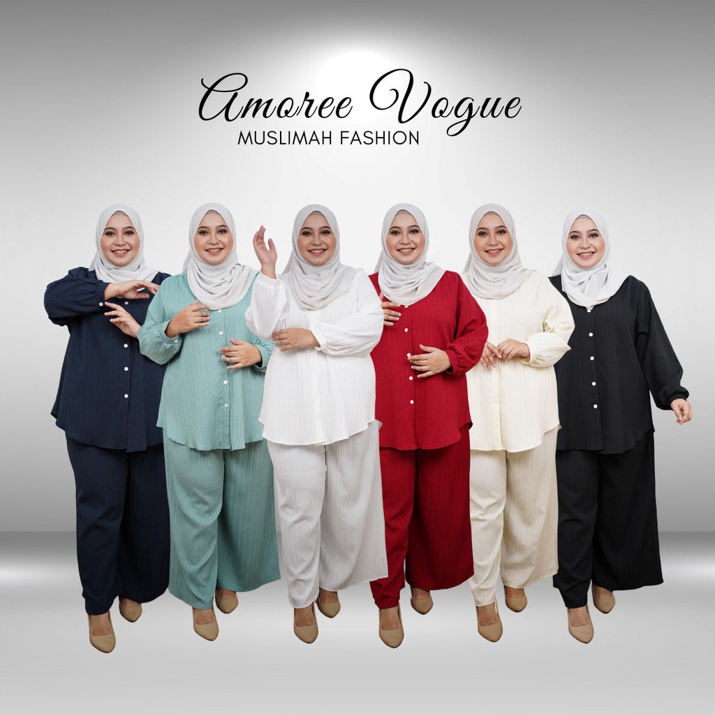 4919 Amoree 42-54 Barisan Suit Set Blouse Pallazo Collection/Muslimah Material Premium Cey Ironless Crepe