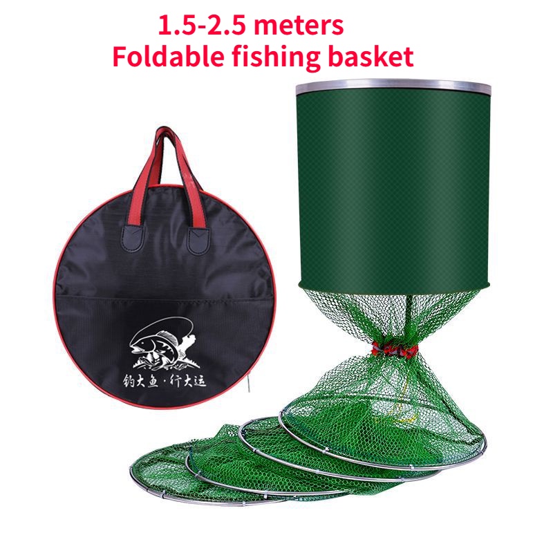 1.5M-2.5M Foldable fishing basket Big belly fish basket Fisherman's Crab Basket Fishing protection cage fishing string bag Shrimp pouch Shrimp baske Fishing gear fishing tackle