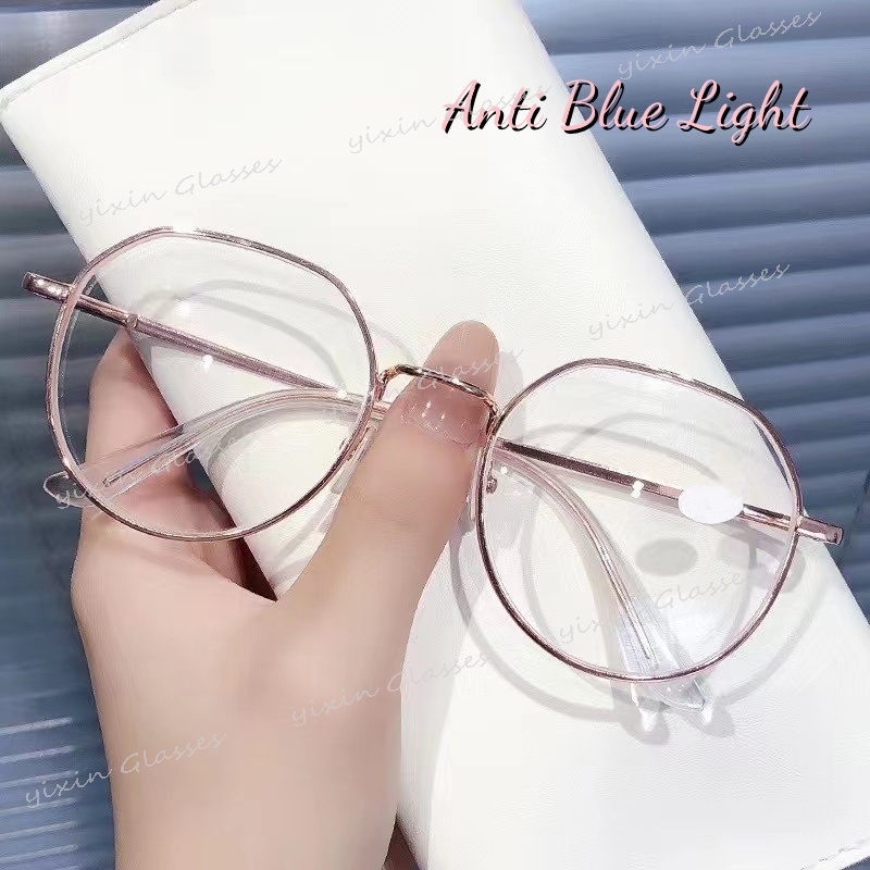 Women Metal Frame Anti-blue Light Oval Glasses Frame Radiation Eye Protection Goggle Schoolgirl's Online Class Glasses Frame Interchangeable Lens