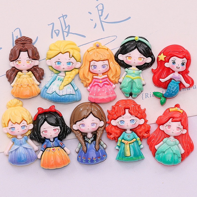 10pcs/set Cute Bright Surface Cartoon Princess DIY Flatbacks Homemade Phone Case Shoe Buckle Resin Jewelry Accessories