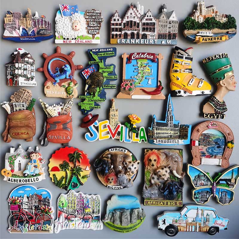 Fridge Magnets Tourist Souvenir France New Zealand Frankfurt Nevada Tenerife Spain Egypt Brussels Africa Amsterdam Berlin Saipan