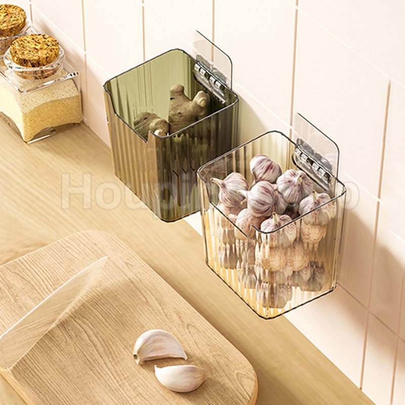 Kitchen Onion Ginger Garlic Storage Basket Refrigerator Plastic Storage Box Vegetable Fruit Spice Bag Container Wall Hanging Food Organizer Accessories