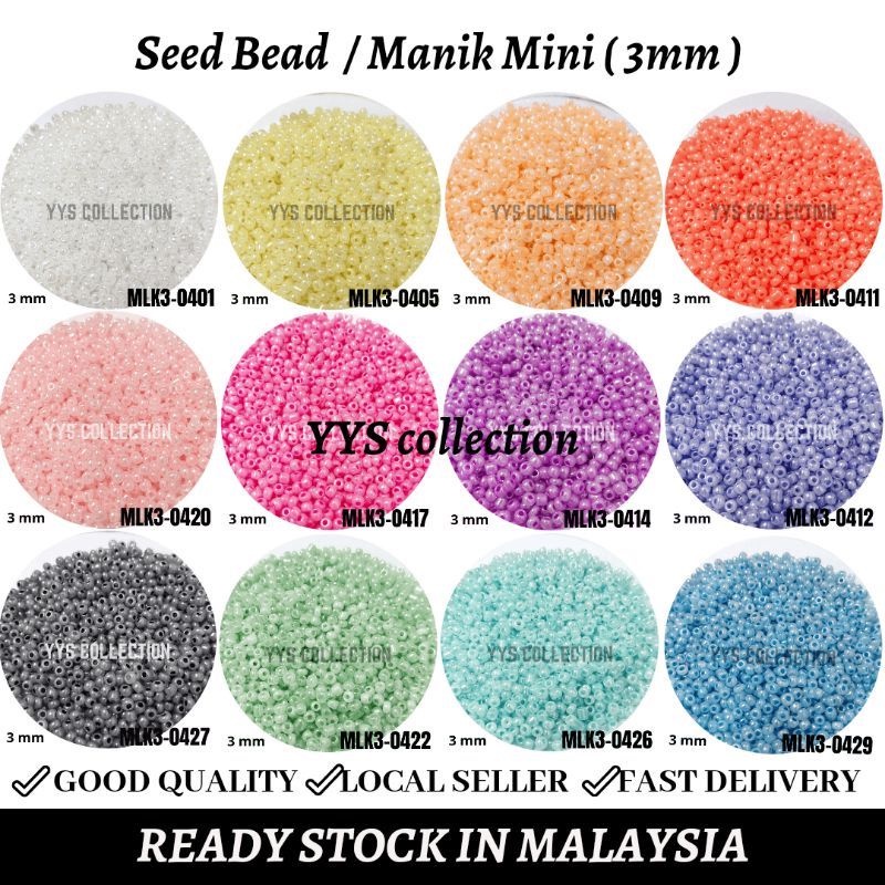 Seed Bead 3mm (30colours) / Rice Bead / Manik Mini / Manik Sulam / Loose Bead (3mm) (Milk Color Series)