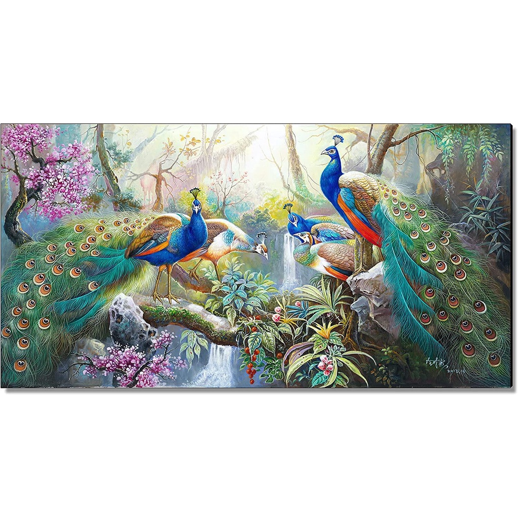 Peacock Canvas Wall Art Living Room Large Size Decor Painting Family Portrait Lucky Bird -painted Scenery Bedroom Office Dining Modern Frame Artwork