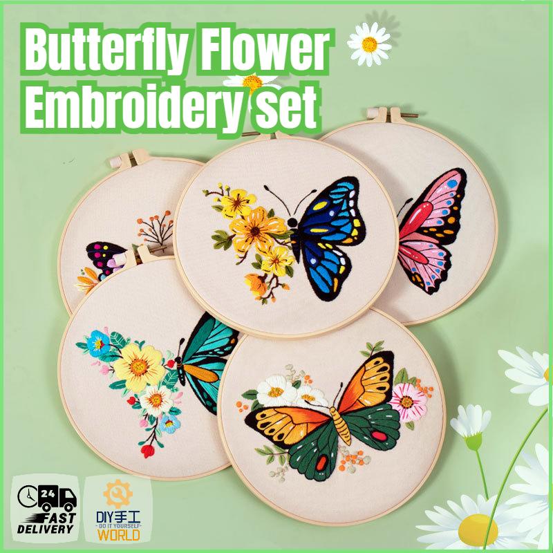 Butterfly Flower  Embroider  DIY  Handmade Embroidery Material Set  Cross-stitch Sewing Set