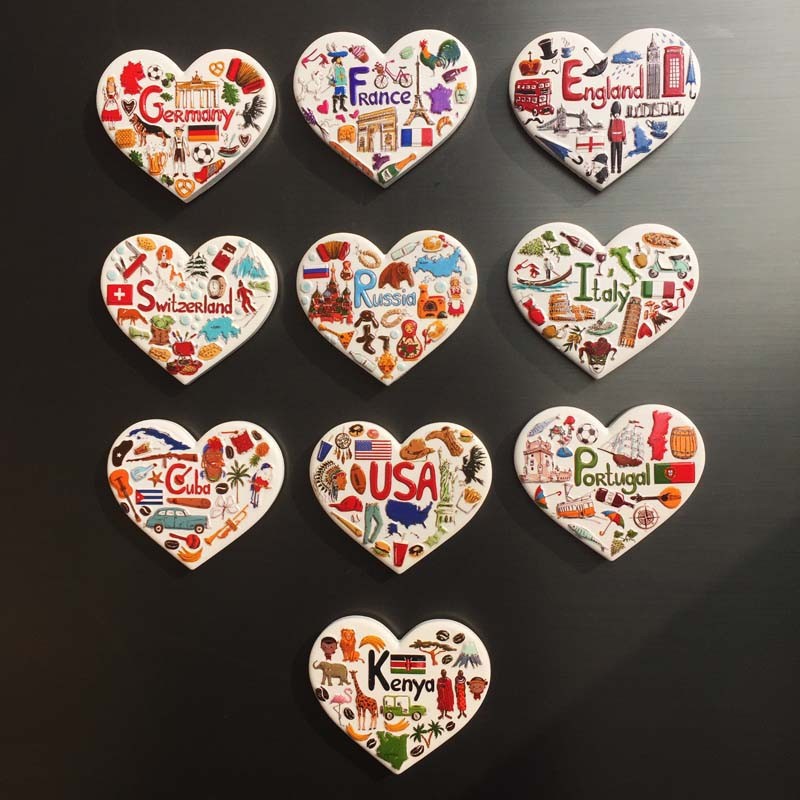 Factory Direct Supply Virgin English French Tourist Souvenirs Crafts Heart-Shaped Magnetic Stickers Refrigerator Stickers Cross-Border Su