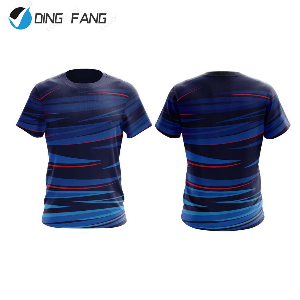 Hot Sale Abstract Blue Stripe Tshirt Jersey Sublimation Unisex Polo Neck Child Family tee Dress