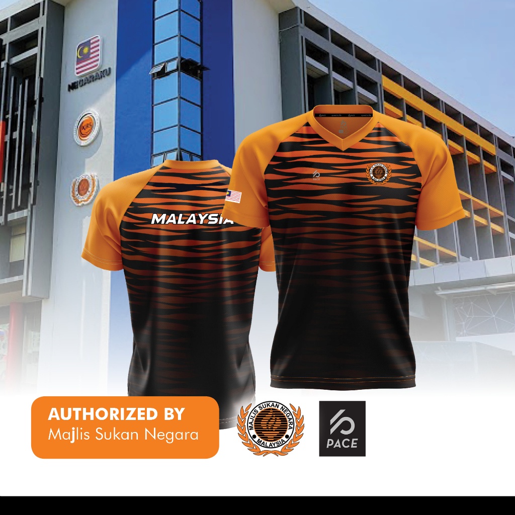 Tiger Stripe Series - Team Malaysia Jersey Vneck Round Neck Ice Tech 140 G Cool Tech 90 G- Original PACE X MSN