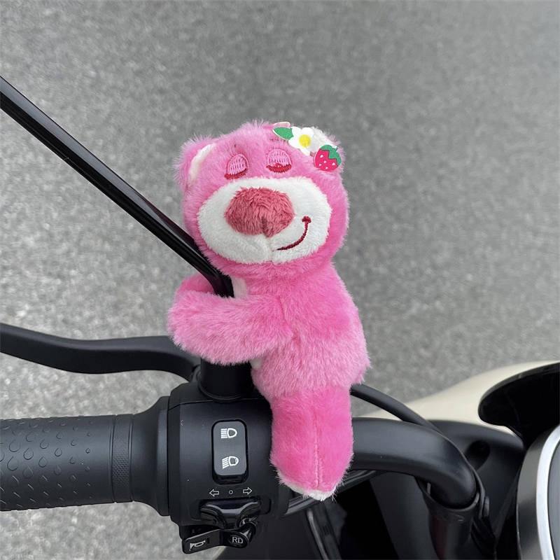 Battery Electric Vehicle Motorbike Decorative Accessories Pendant Decoration Strawberry Bear Rearview Mirror Doll Cute NnaA