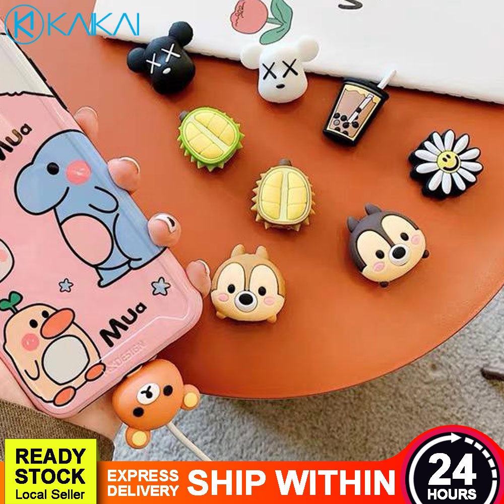 Mini Cute Cartoon Cable Bite Micro USB Type C Wire Winder Data Line Cord Cover Protector Mobile Phone Accessories Gadget