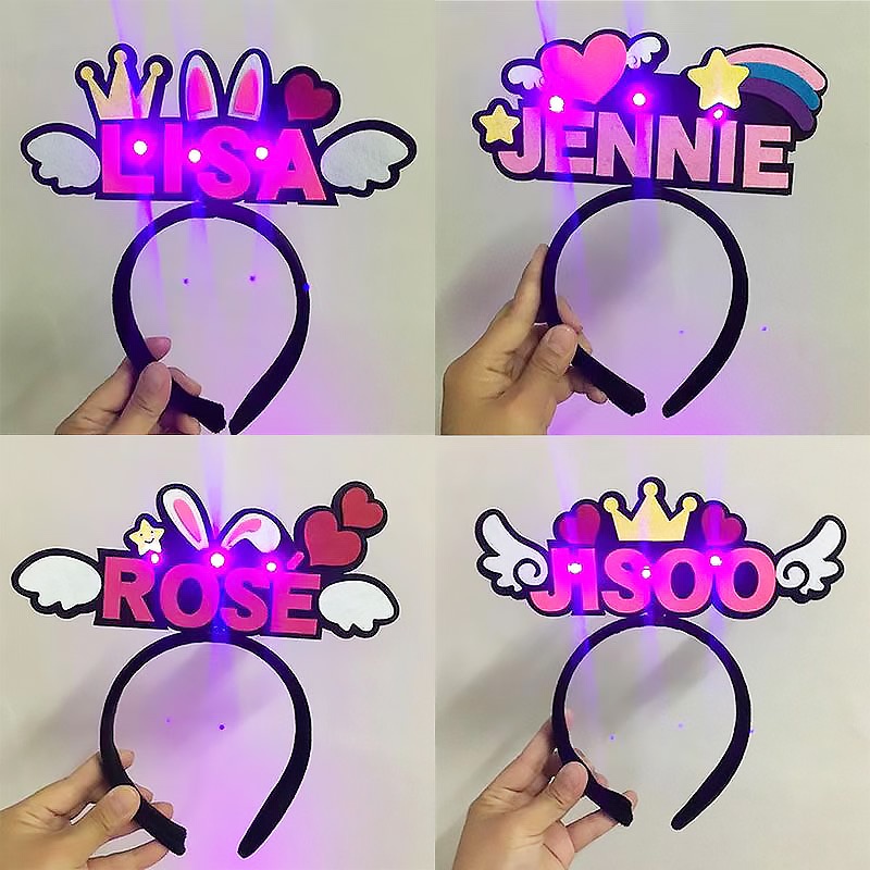 Blackpink Lightsticks Concert Flashing Light Cartoon Headband Hair Band LISA Flashing Light Bandband Rose Jisoo Handheld Lights Jennie fans support sticks