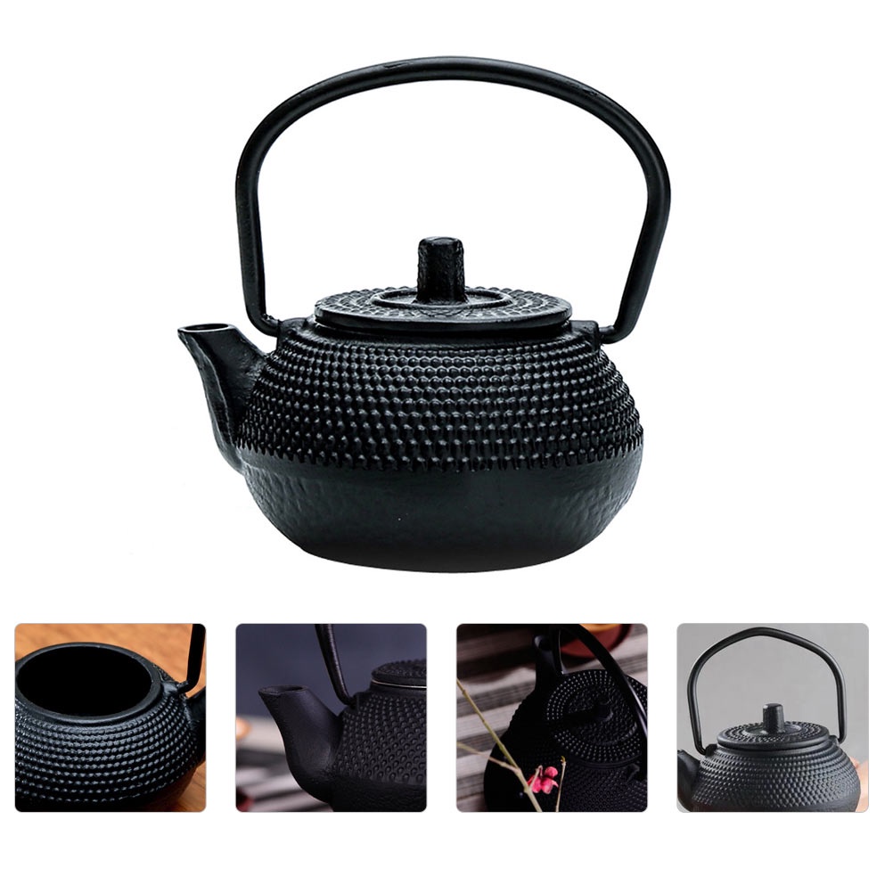 Vintage Decor Stainless Steel Tea Pots Set Cast Iron Teapot Kettle Handle Doll Photo Prop Water Stovetop Small,