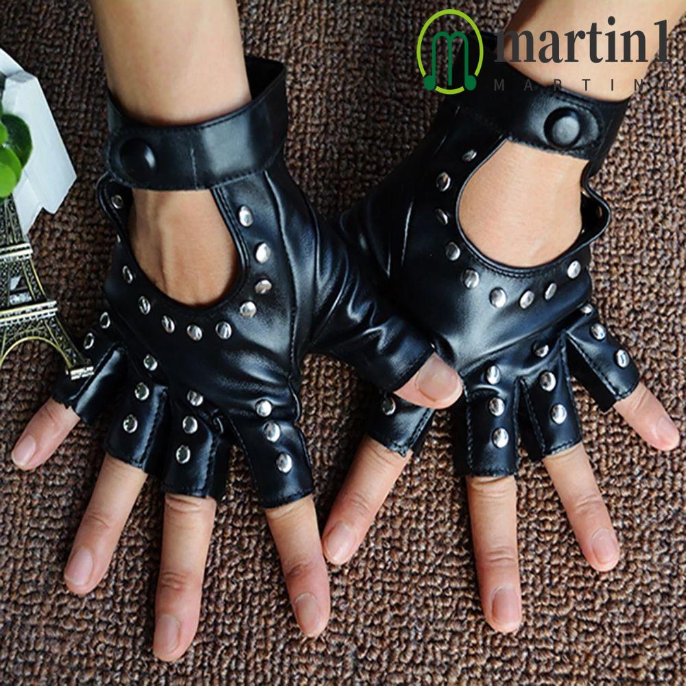 MARTIN1 Unique Pu Leather Mittens Female Fashion Accessories Fingerless Gloves Punk Driving Dance Cool Korean Outdoors Rivets Gloves/Multicolor