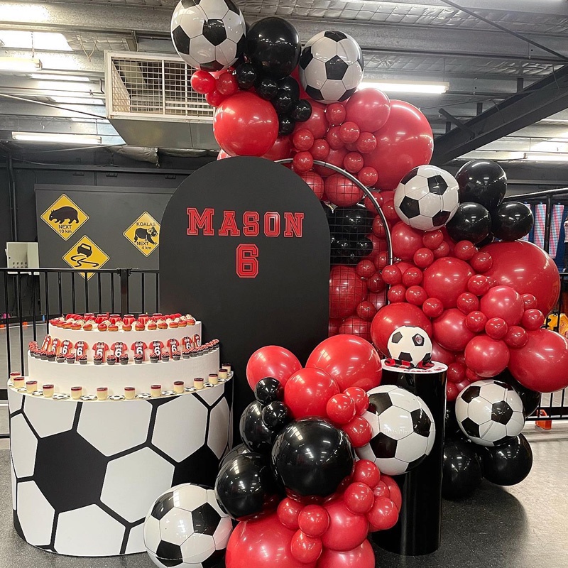 123pcs Gold Trophy Football Balloons Garland Arch Kit Red Black Latex Ballon Boy Man Sports Party Decoration Father's Day Birthday Party Supplies