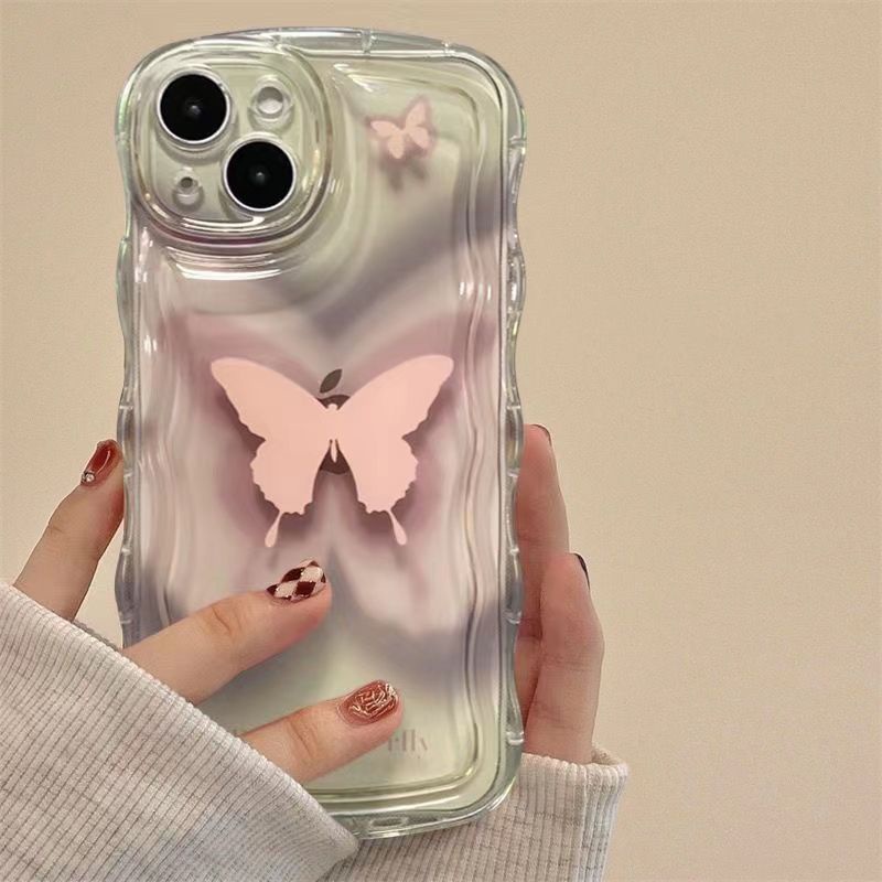 Korean Instagram Butterfly Case Compatible for iPhone 15 14 13 12 11 Pro Max XR X Xs Max iPhone 7 8 6 6s Plus SE2020 Wave Silicone Shockproof Anti-drop Lens Protection Cover