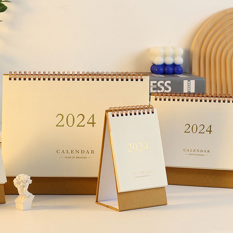 2024 Solid Color Kraft Paper Calendar Simple Ins Retro Desktop Notepad Calendar Book Planner Office School S/ M /L