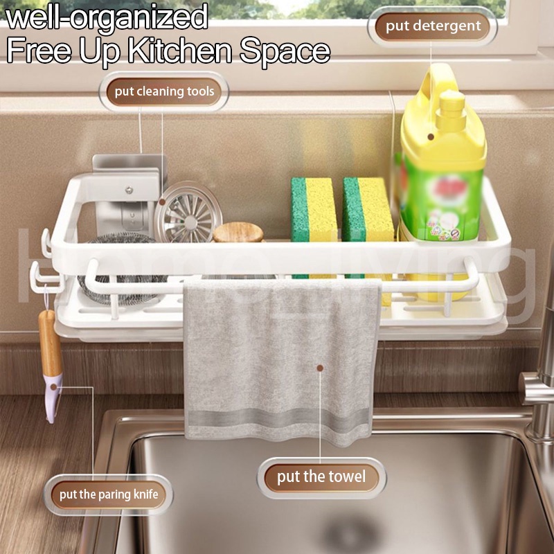 Home Utensil Soap Organizer Kitchen Sponge Holder Dishwashing Cloth Hanging Sink Accessories Drainer Rack - Image 2