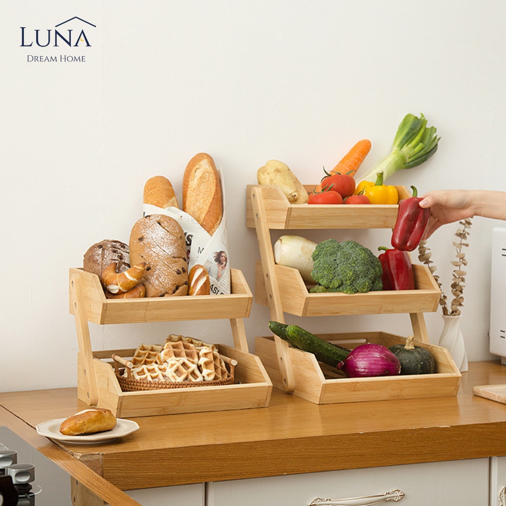 LUNA [Bakery Platter] Wooden Serveware Countertop Basket Household Storage Kitchenware Dapur Rack