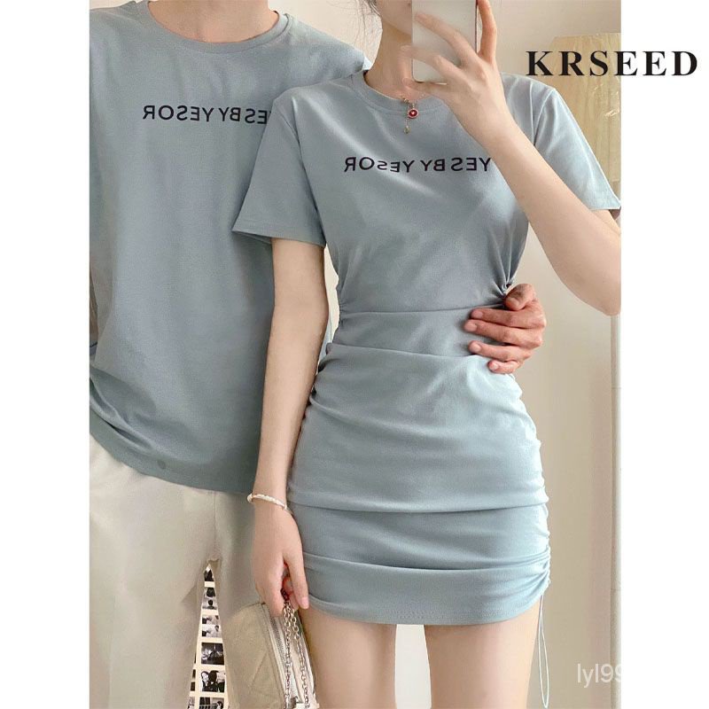 【Ready Stock】KRSEED纯欲风修身显瘦a字裙连衣裙女夏季情侣装短袖T恤男宽松上衣Pakaian Pasangan Couple's Wear FGBU