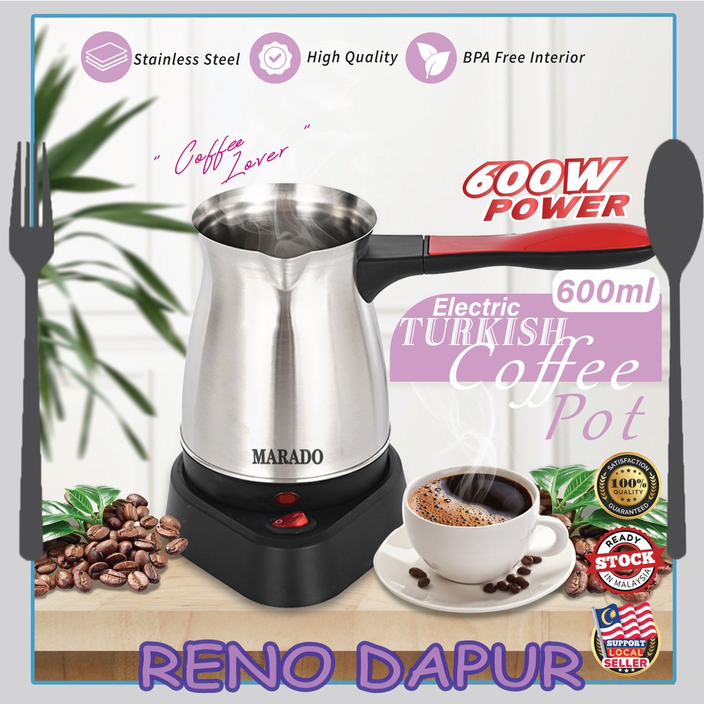 600ml Electric Turkish Coffee Pot Stainless Steel Portable Small Moka Coffee Kettle Heater Cerek Air Kopi Panas Elektrik