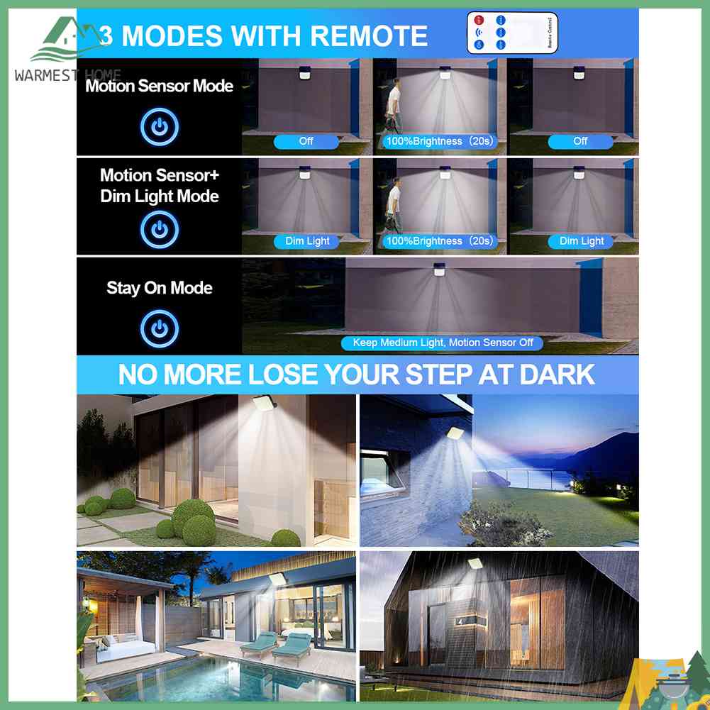 {Warm} 118 LED Sensor Flood Lights IP65 Waterproof Spot Lights Fall Prevention Shock Absorption for Patio Garage Porch