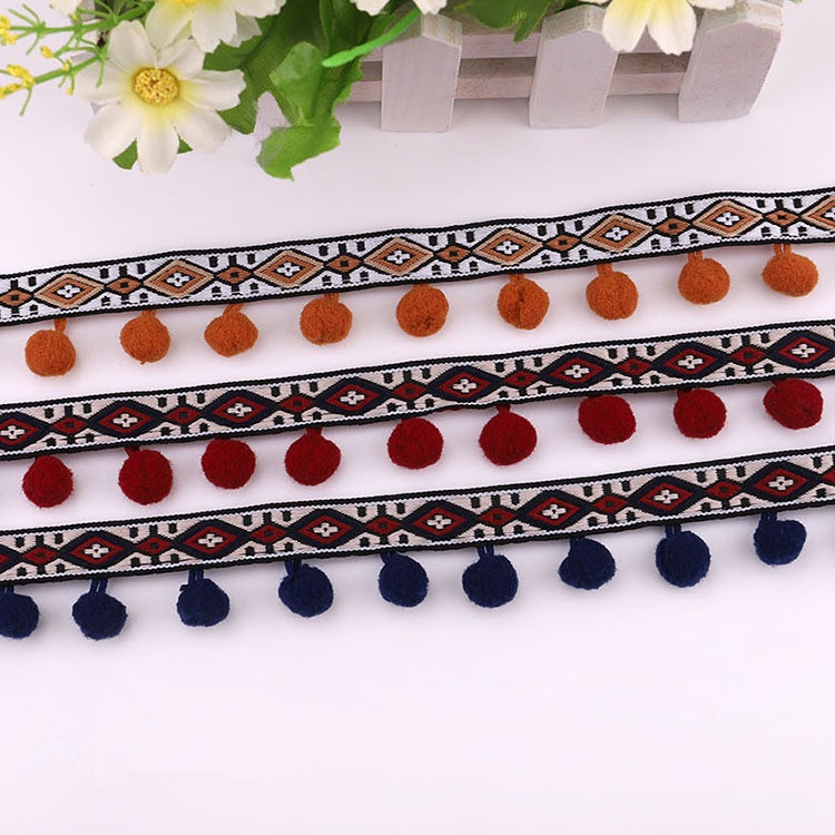 【1 Yard】Pompon Ethnic Knitting Lace Trim Ribbon Apparel Dress Craft Supplies Garment Sewing Accessories DIY Decoration