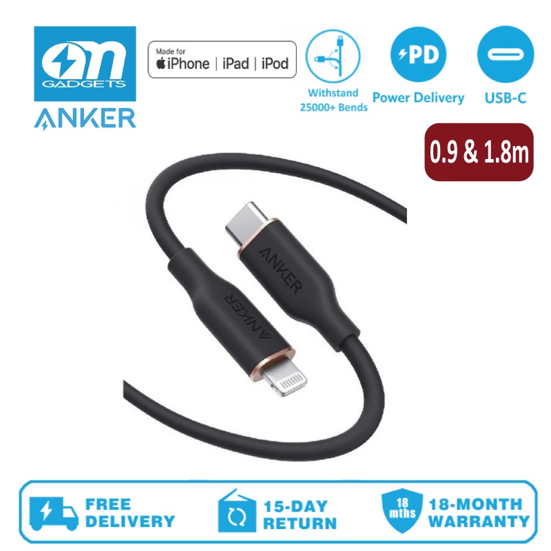 Anker A8662/A8663 PowerLine III Flow, USB C to Lightning Cable for iPhone 3ft/6ft MFi Certified Supports Power Delivery