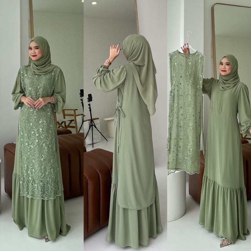 Cynthia DRESS ABAYA JUABH PLAIN JUBAH CARDIGAN LACE LABUH EXCLUSIVE WITH JUBAH NURSING FRIENDLY PLUSSIZE)-ABAYA STYLE