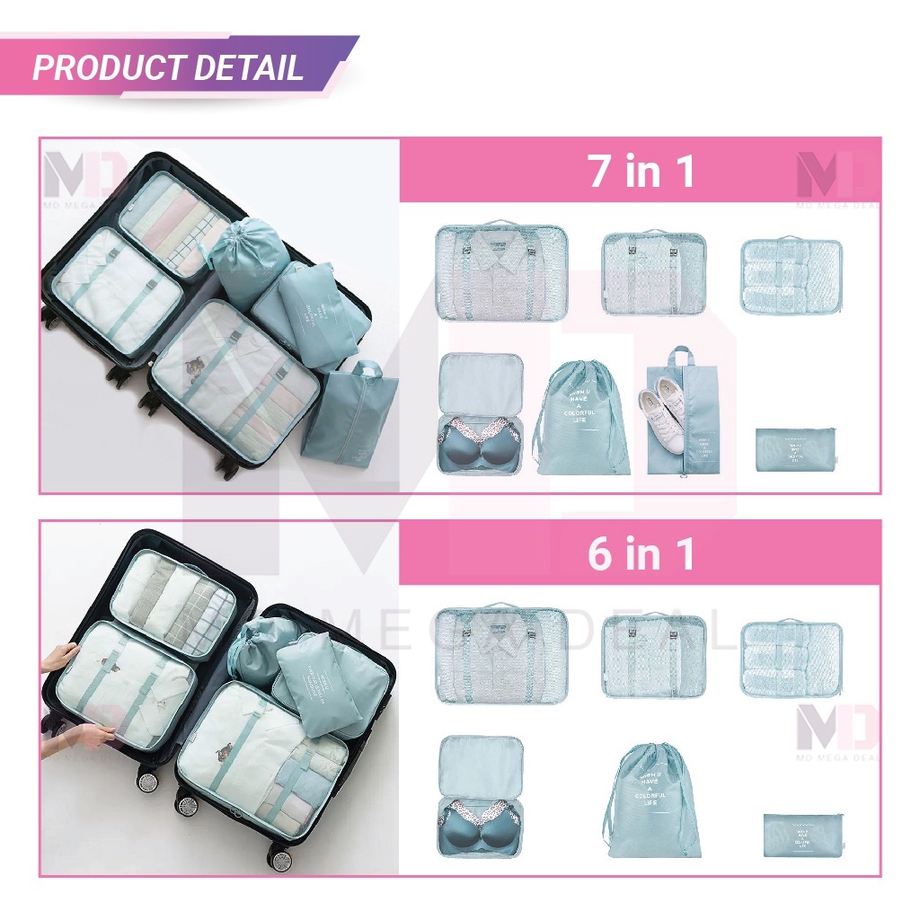 Extra Large Type 6/7/8/9 in 1 Set Travel Packing Clothes Storage Organizer Bag Pouch Multi Size Organizer Bag