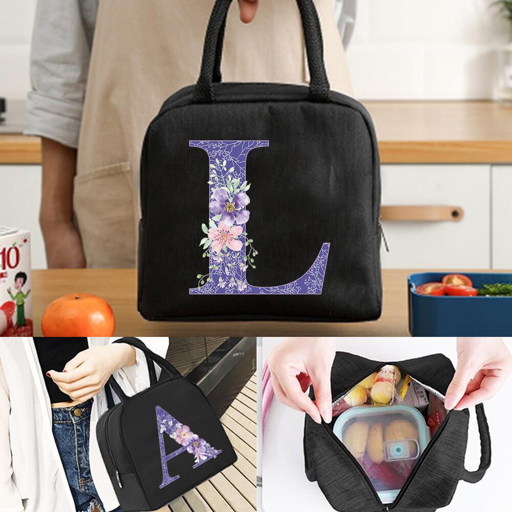 Insulated Lunch Bag Women Cooler Bags Thermal Bag Portable Lunch Box Food Tote Purple Flower Lunch Bags