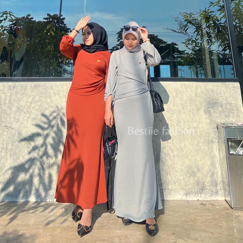 Inara DRESS MERMAID MERMAID KNIT Material SIZE L XL Fashion Party Invitation CASUAL FASHIONABLE Bubble Sleeve Rubber Hand MUSLIM Robe MALAYSIAN LOOK