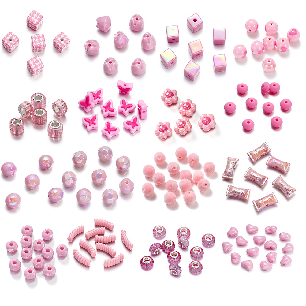 St.kunkka Multiple Styles Pink Beads Colorful Acrylic Beads Dopamine Pink Beads Dazzling for Jewelry Beading Bracelet Lanyard Making