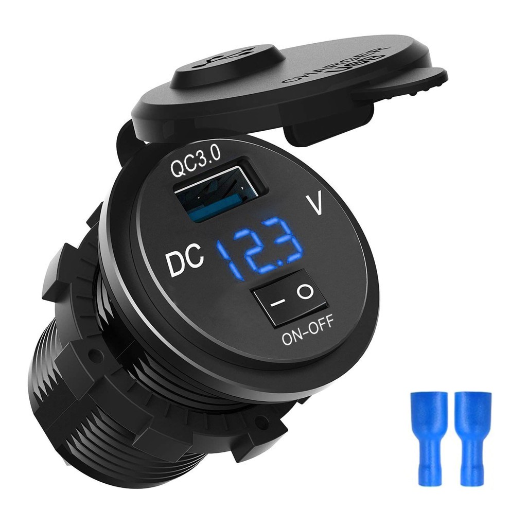 Premium Quality QC 3.0 Motorcycle Boat Car USB Charger Socket LED Voltmeter ON/OFF Switch Fast Charging 18W 12V Phone - Image 5