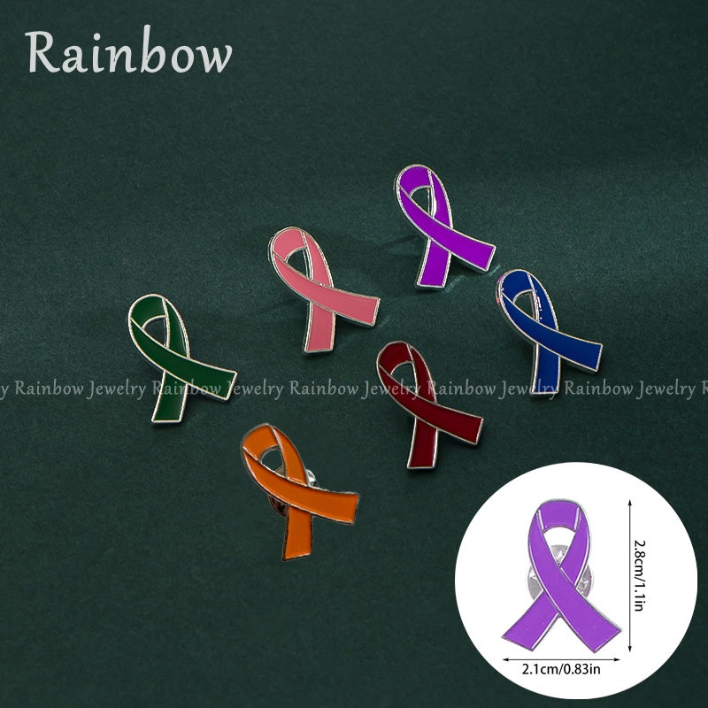 【Rainbow】Pink/Orange Heart Ribbon Brooch Breast Cancer Prevention Awareness Badge