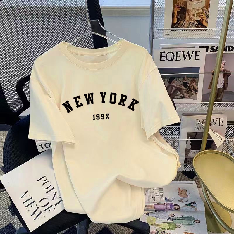 【100% Cotton】 New Korean Version T-shirt Apricot Loose Summer Oversized Round Neck Casual Couple Top Short Sleeved Unisex Women Shirt Clothes LIVE04