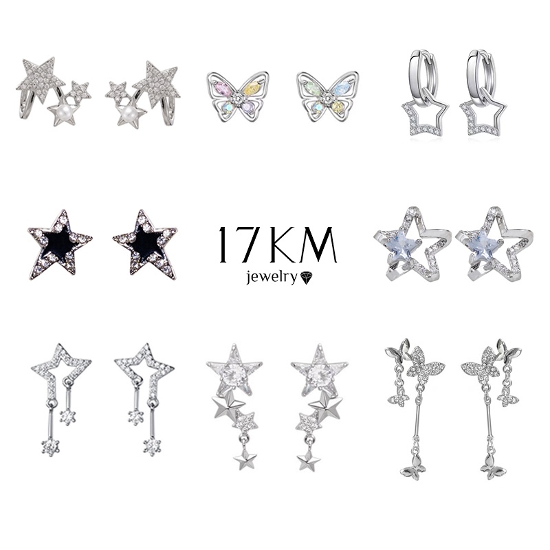 17KM Fashion Star Diamond Earrings Elegant Crystal Butterfly Stud Earings for Women Accessories Jewelry