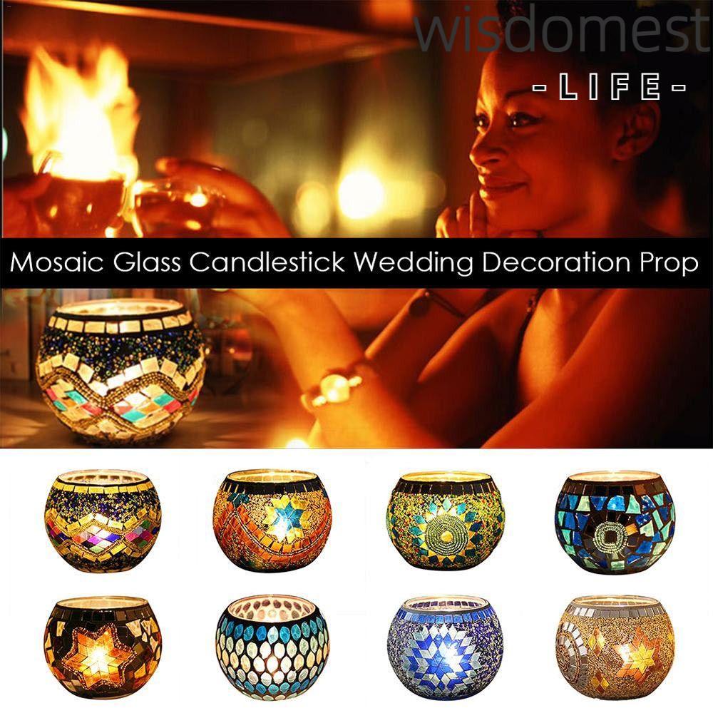 WISDOMEST1 Candle Holder Moroccan Romantic Mosaic Style Festival Party Supplies Colorful Fireworks Home Decoration Glass Candle Stands