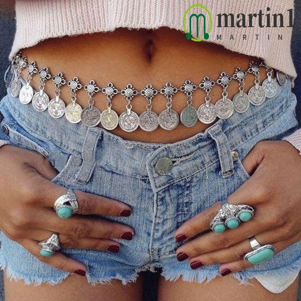 MARTIN1 Metal Belt Simple Vintage Beach Body Chain Long Tassel Coins Bead Latin Dance Belt Dress Accessories Bohemian Belts