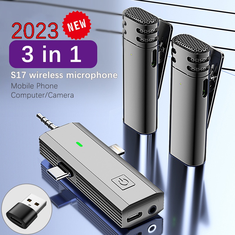 S17 3-In-1 Wireless Lavalier Microphone Intelligent Noise-Reducing Mic For Iphone Android SLR Camera Loudspeaker Speaker