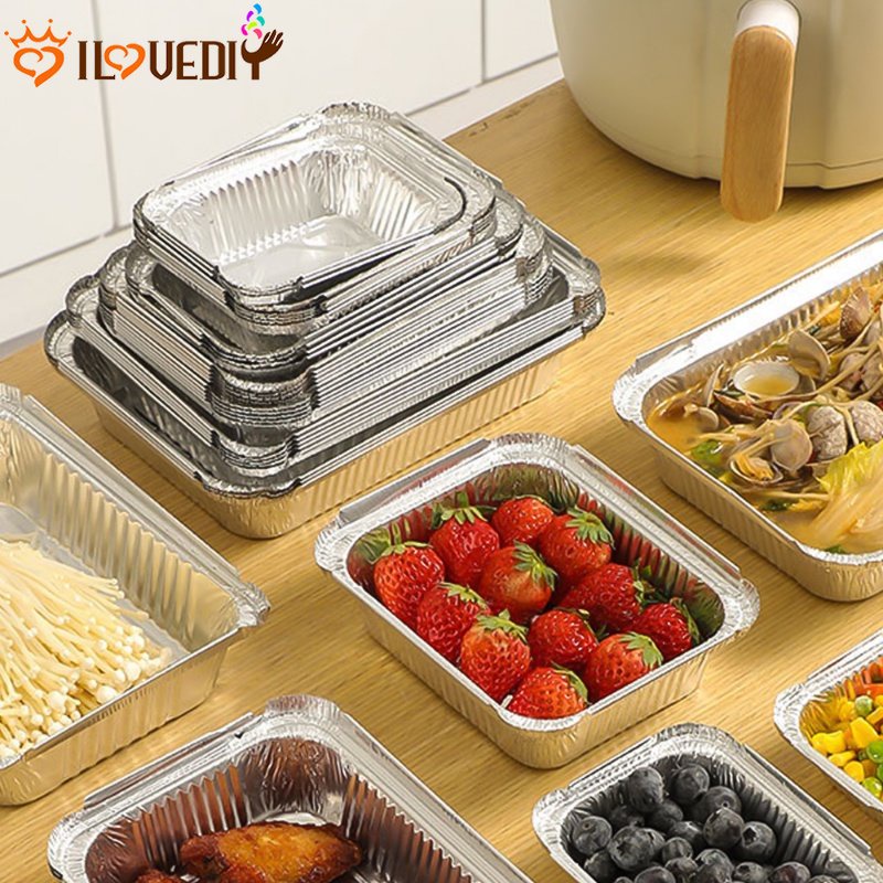 [ Featured ] 5/10Pcs Air Frying Pan Oven Steamer Liner Oil-proof Non-stick Fish Steaming Tray BBQ Aluminum Foil Tin Box Fruit Cooked Food Placing Container Tart Egg Cake Baking Cup