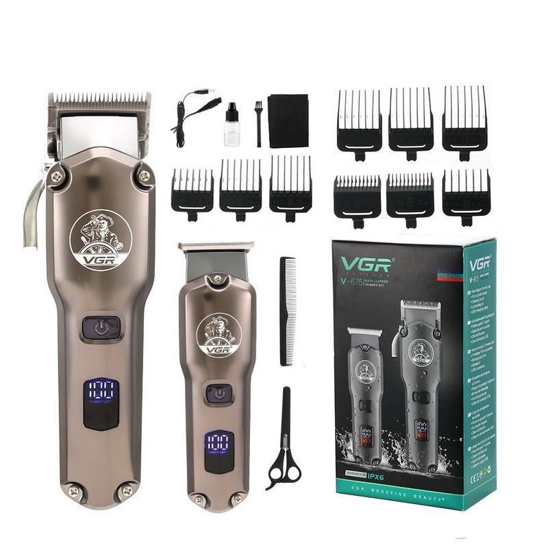 VGR V-675  High-power Gradual Fader Hair Salon Two-piece mesin Hair Clipper LCD Digital Display Hair trimmer shaver men