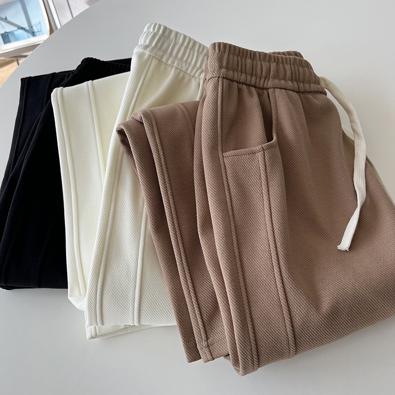 Women's Fashion Unique Solid Color High Waist Drawstring Banana Wide Leg Pants Summer Korean Thick Versatile Casual Sports Pants