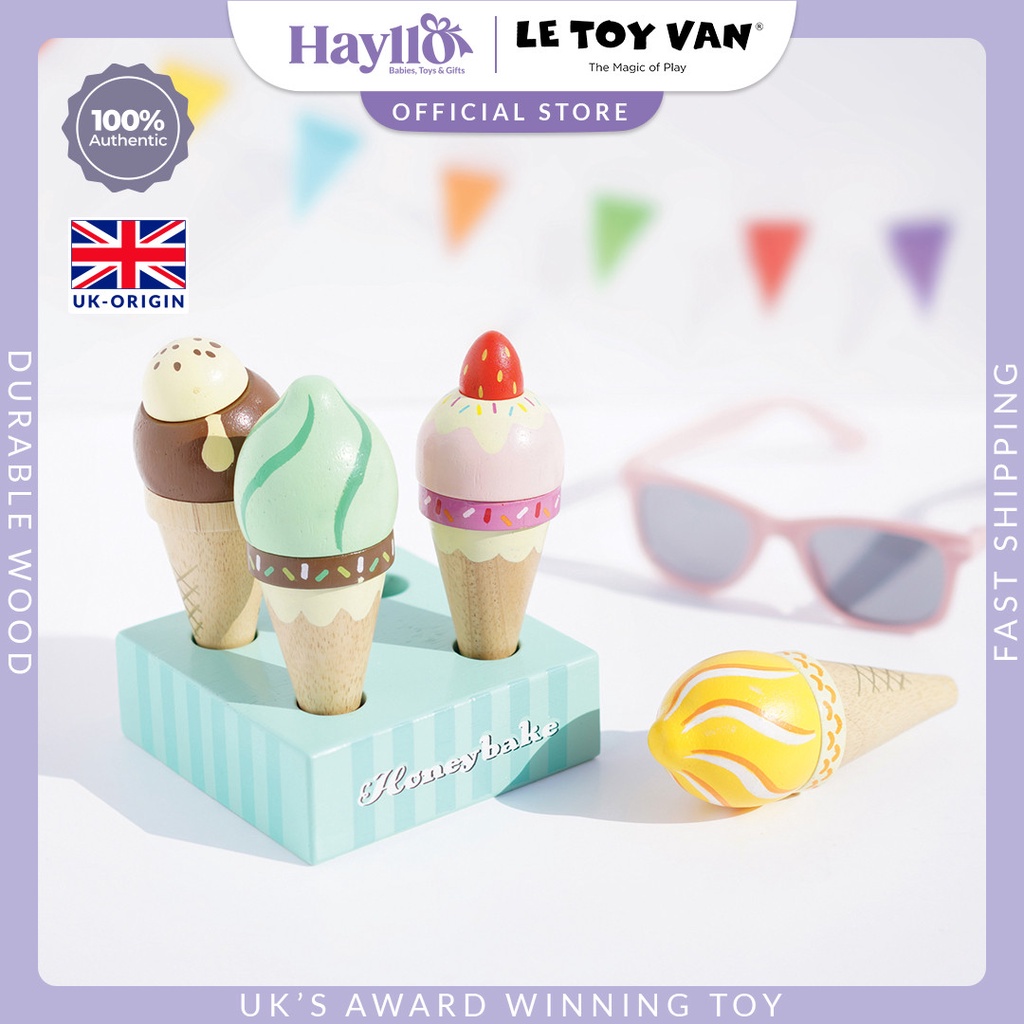 Le Toy Van Ice Cream Set Premium Sustainable Wooden Toys Children Pretend Play For 2 Years+